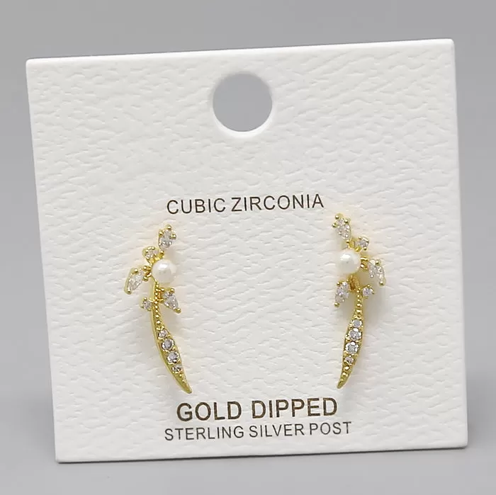 CZ Pave Leaf Vine Gold Dipped Ear Crawlers