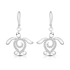 CZ Spiral Shell Turtle Dangling Earrings Silver