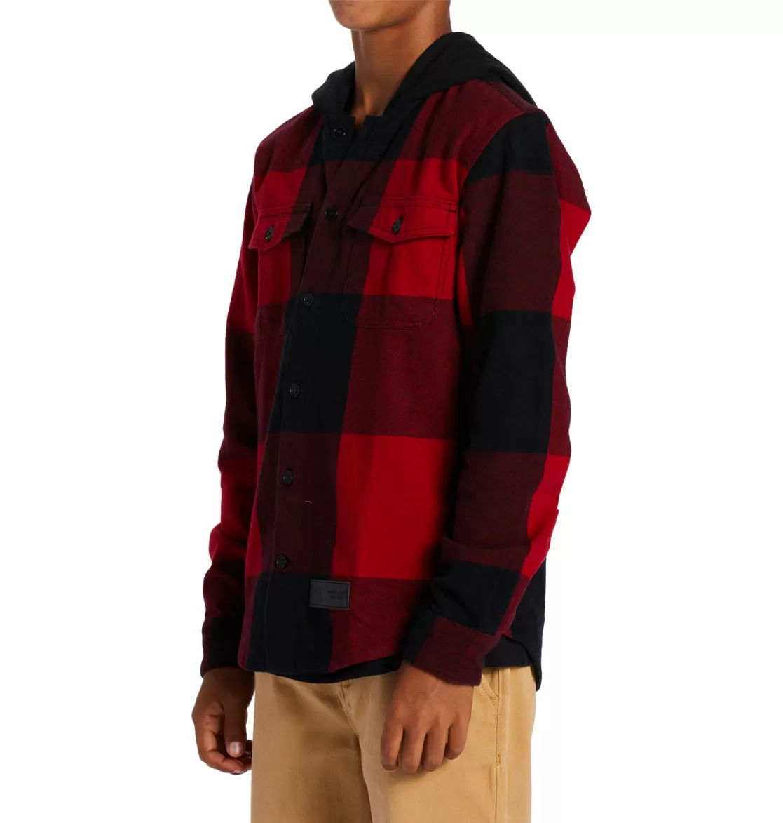 DC - RUCKUS - HOODED LONG SLEEVE SHIRT -  Chili Pepper/ Black Plaid