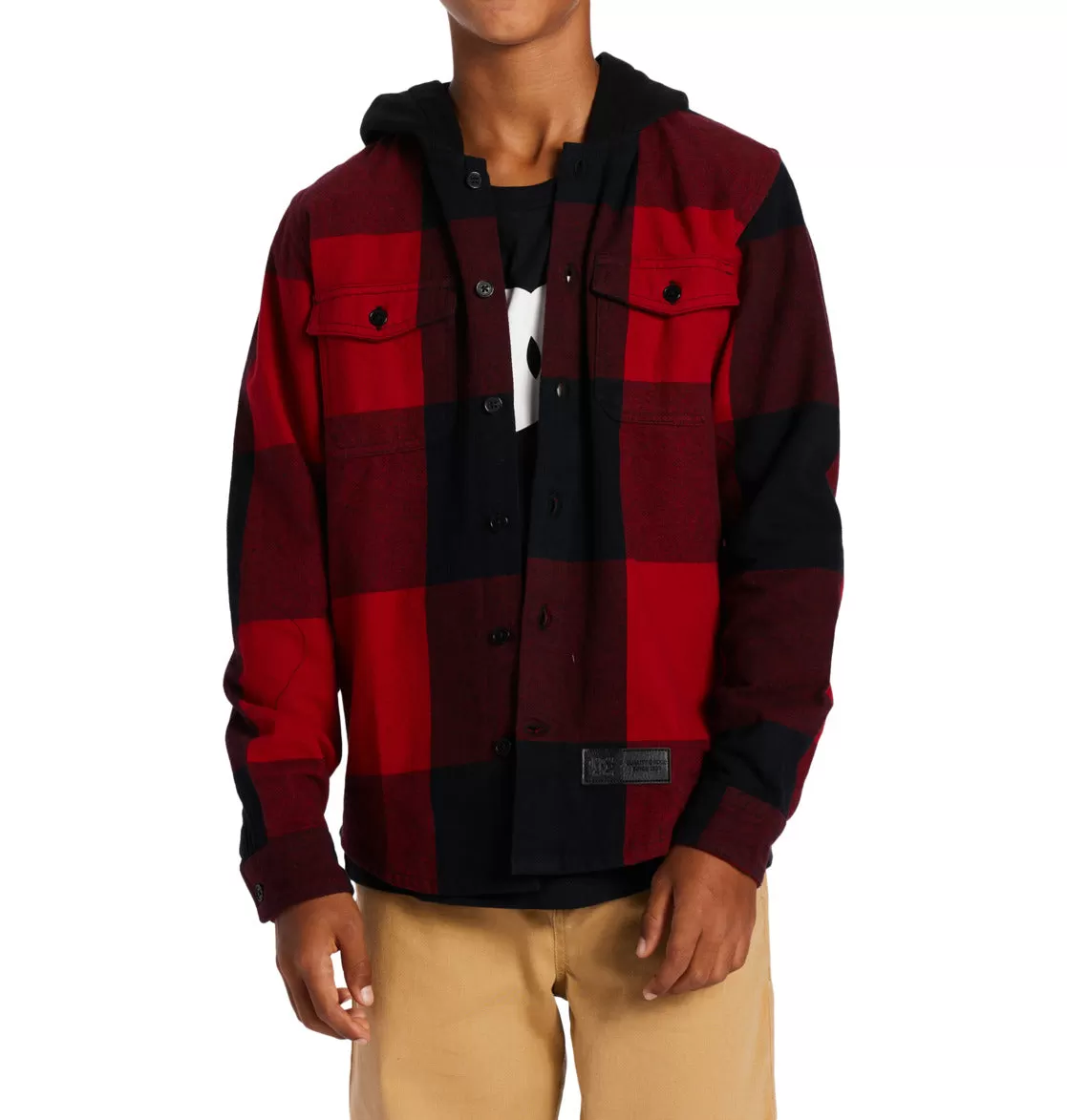 DC - RUCKUS - HOODED LONG SLEEVE SHIRT -  Chili Pepper/ Black Plaid