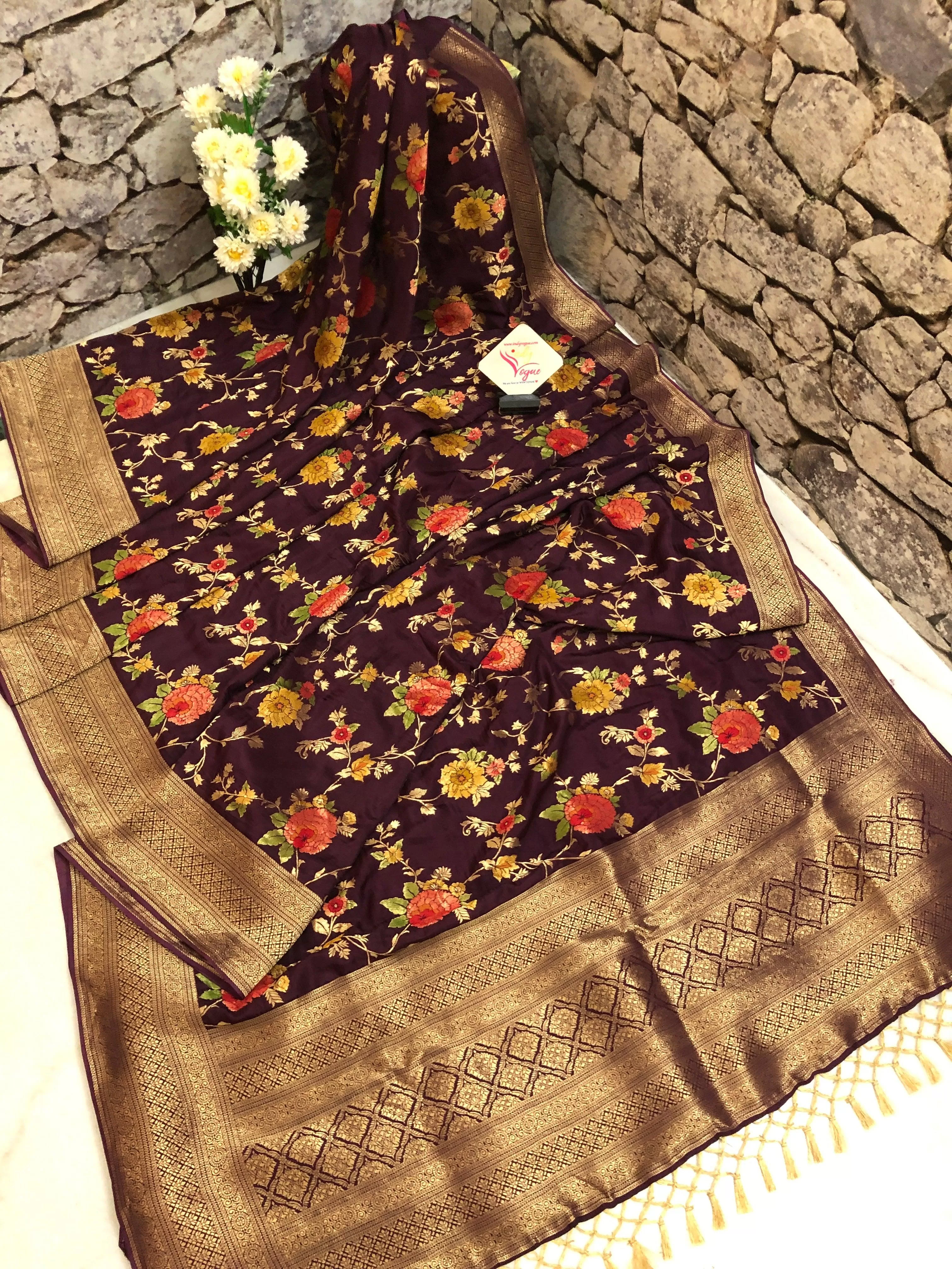 Deep Beetroot Color Designer Muga Silk Banarasi with Allover Jaal Work