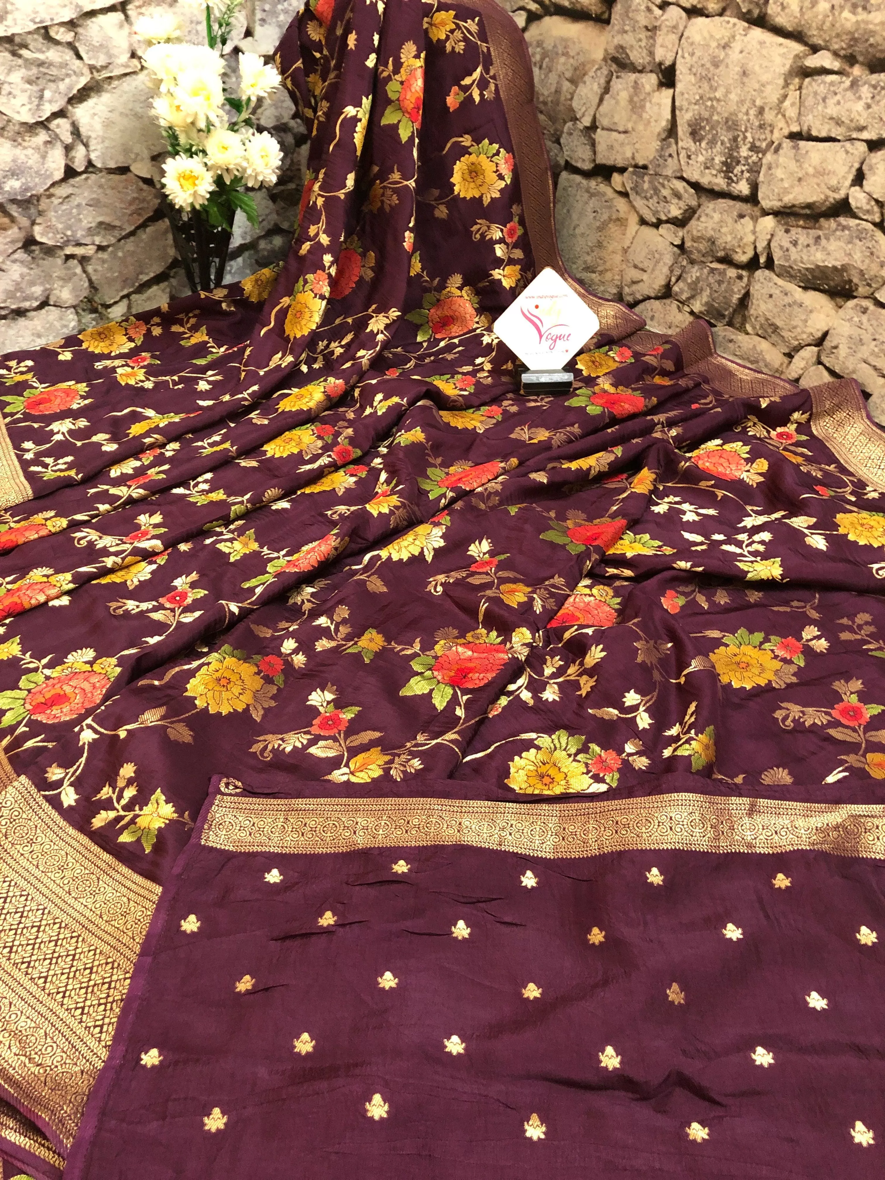 Deep Beetroot Color Designer Muga Silk Banarasi with Allover Jaal Work