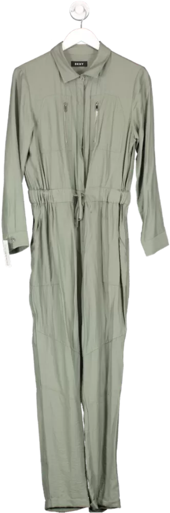 DKNY Green Drawstring Waist Cuffed Hem Jumpsuit UK XS/S