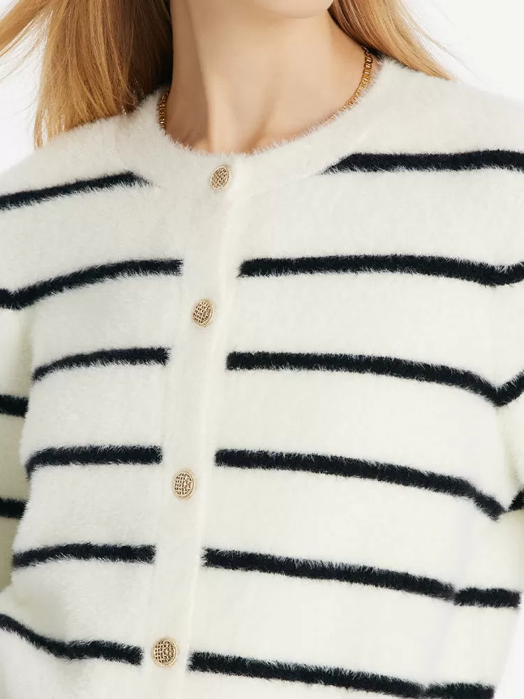 Eco-Friendly Mink Knitted Striped Women Cardigan