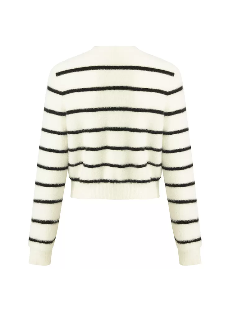 Eco-Friendly Mink Knitted Striped Women Cardigan