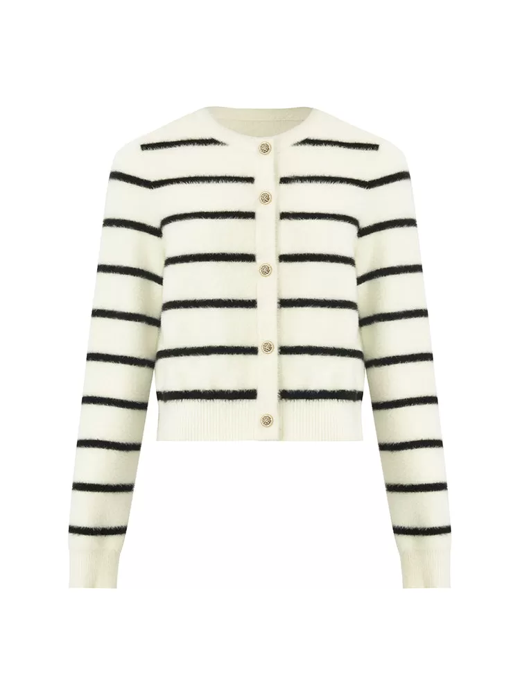 Eco-Friendly Mink Knitted Striped Women Cardigan