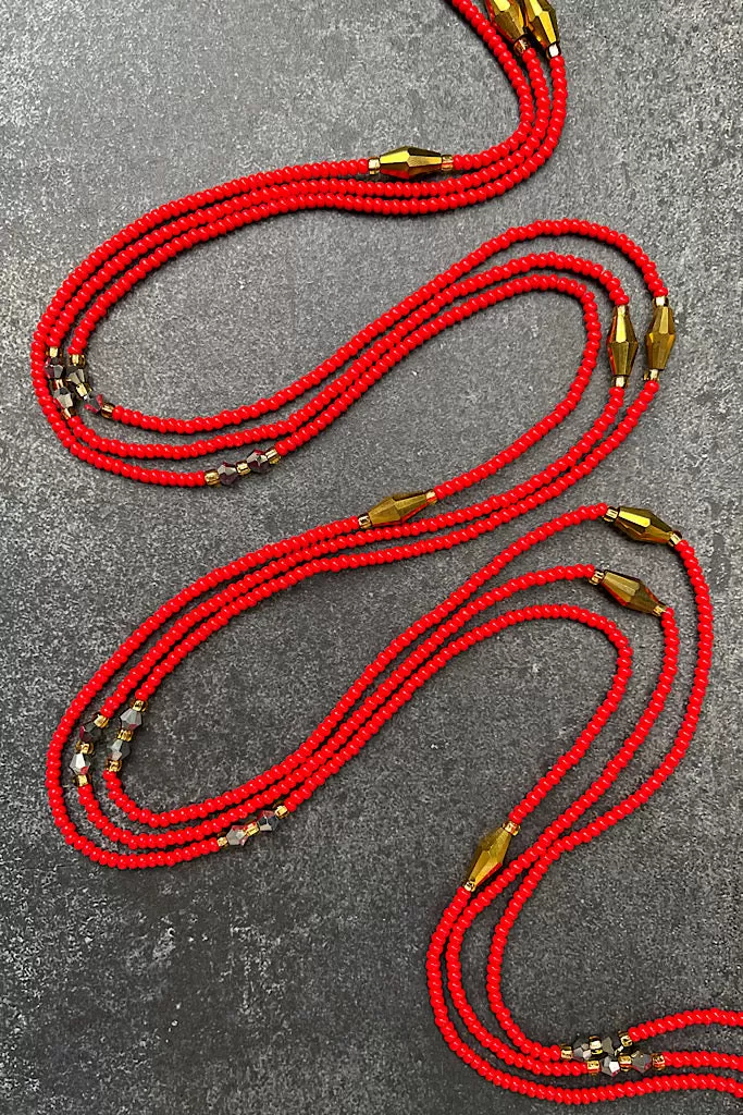 Extended Length 60 Inch Rich Auntie Red Waist Beads