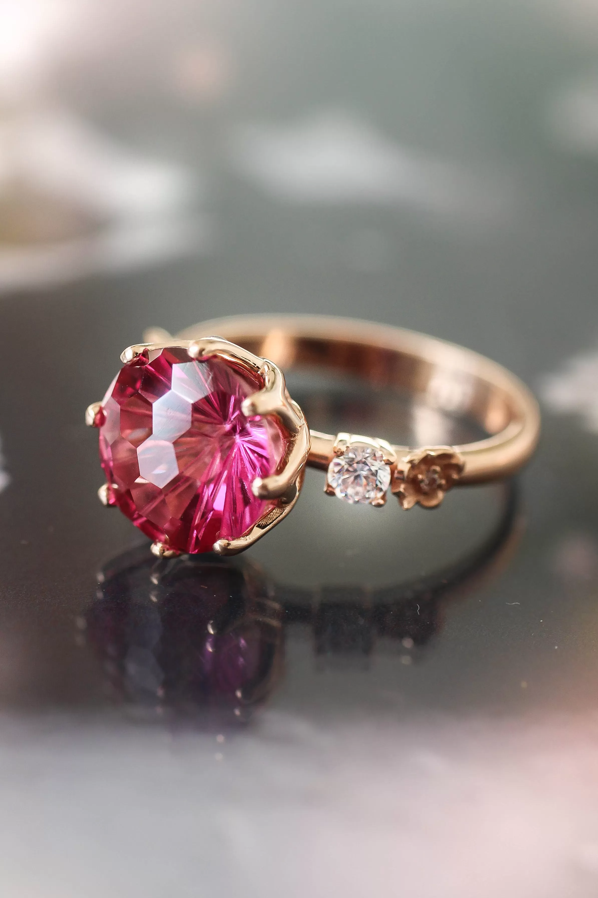 Fancy cut pink topaz engagement ring / Fiorella