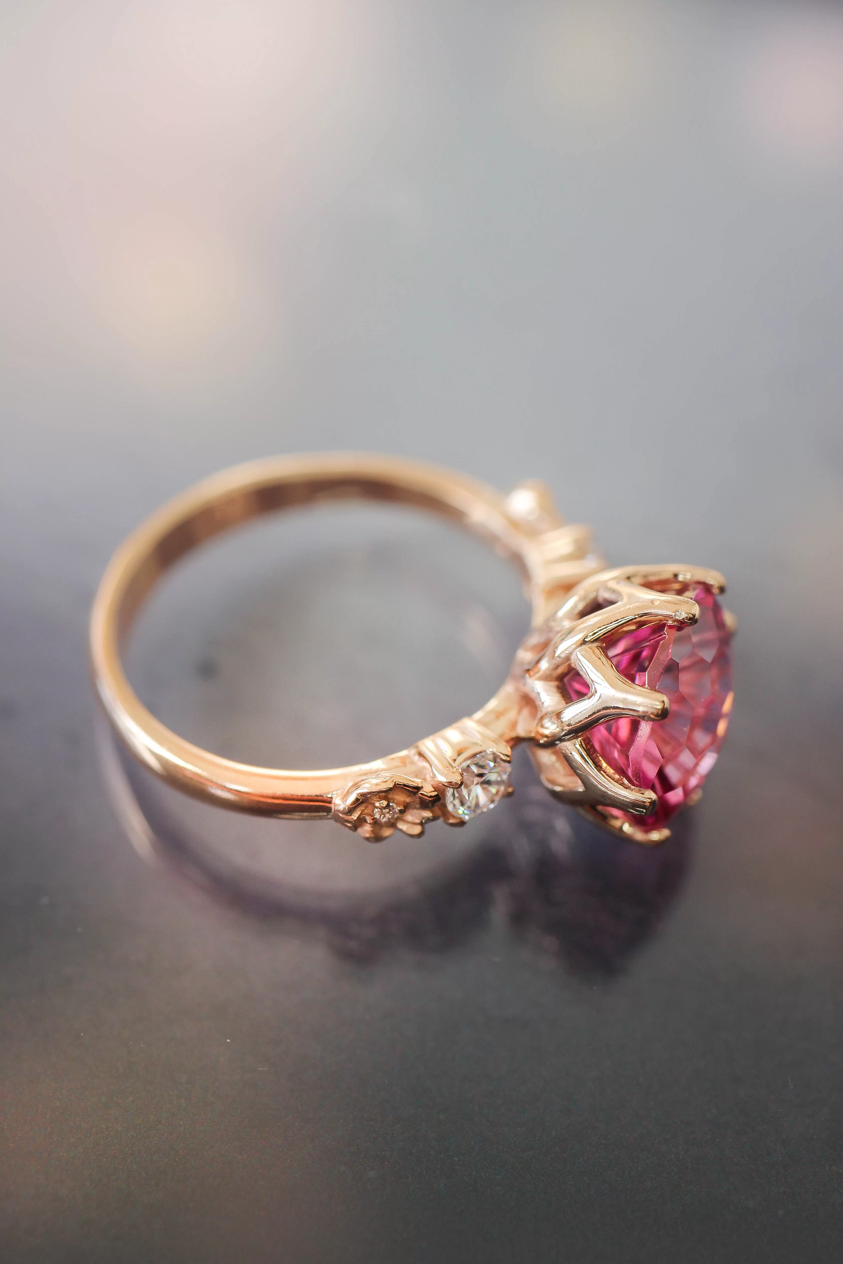 Fancy cut pink topaz engagement ring / Fiorella