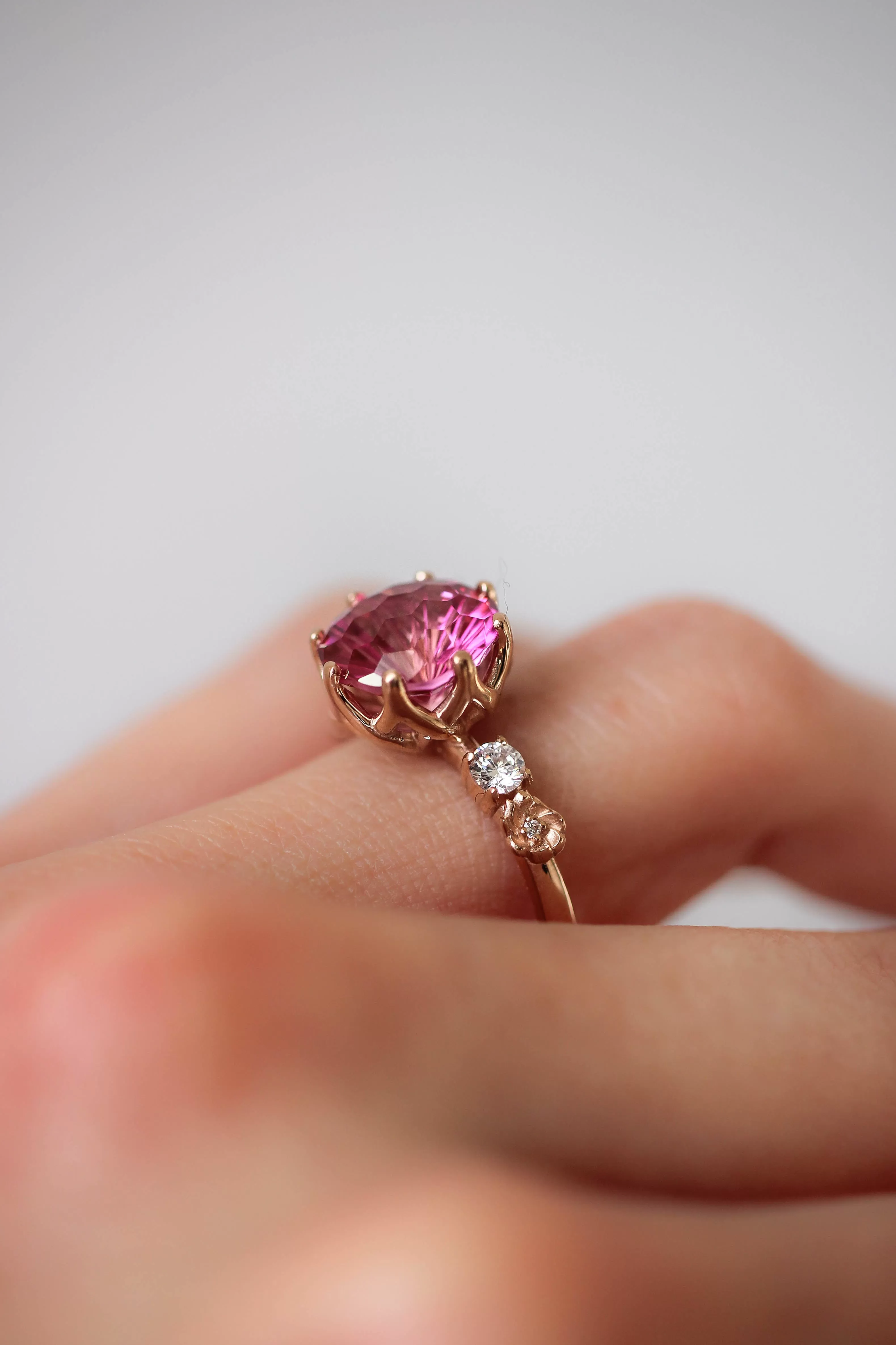 Fancy cut pink topaz engagement ring / Fiorella