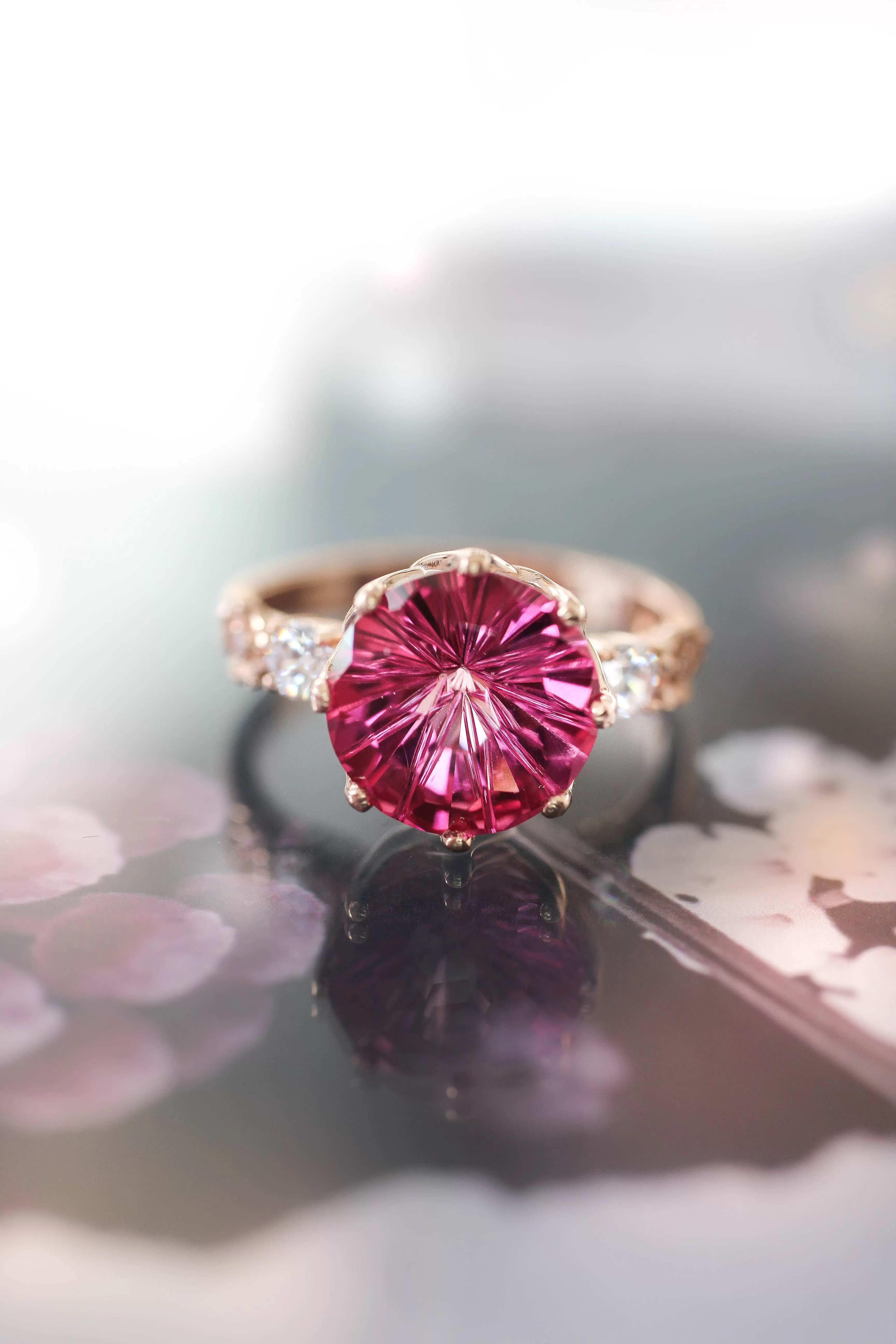 Fancy cut pink topaz engagement ring / Fiorella