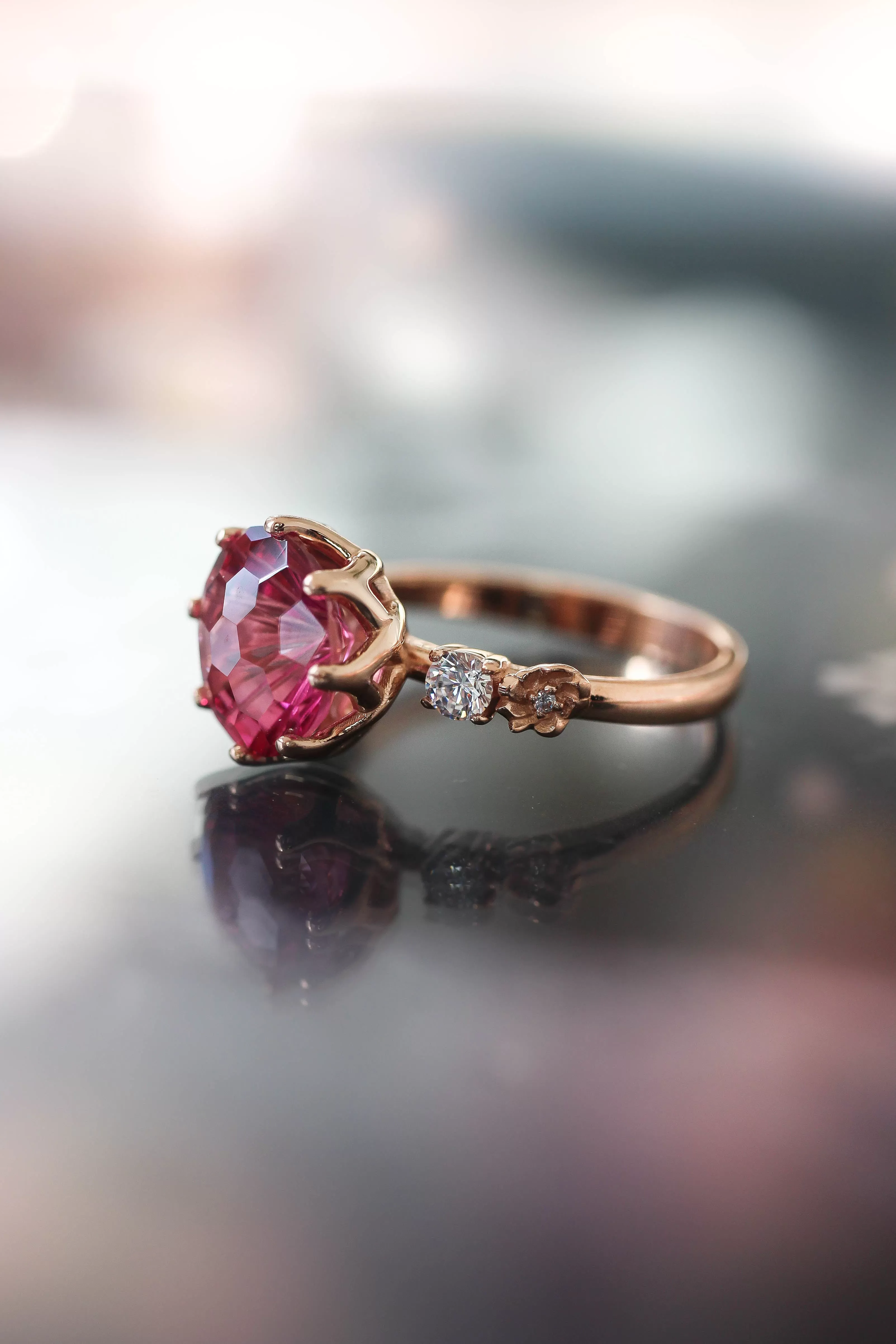 Fancy cut pink topaz engagement ring / Fiorella