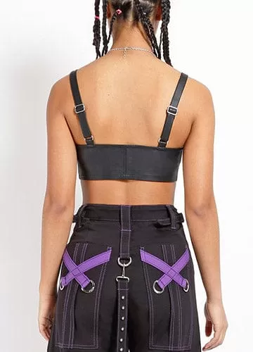 FAUX LEATHER BUCKLE CROP TOP