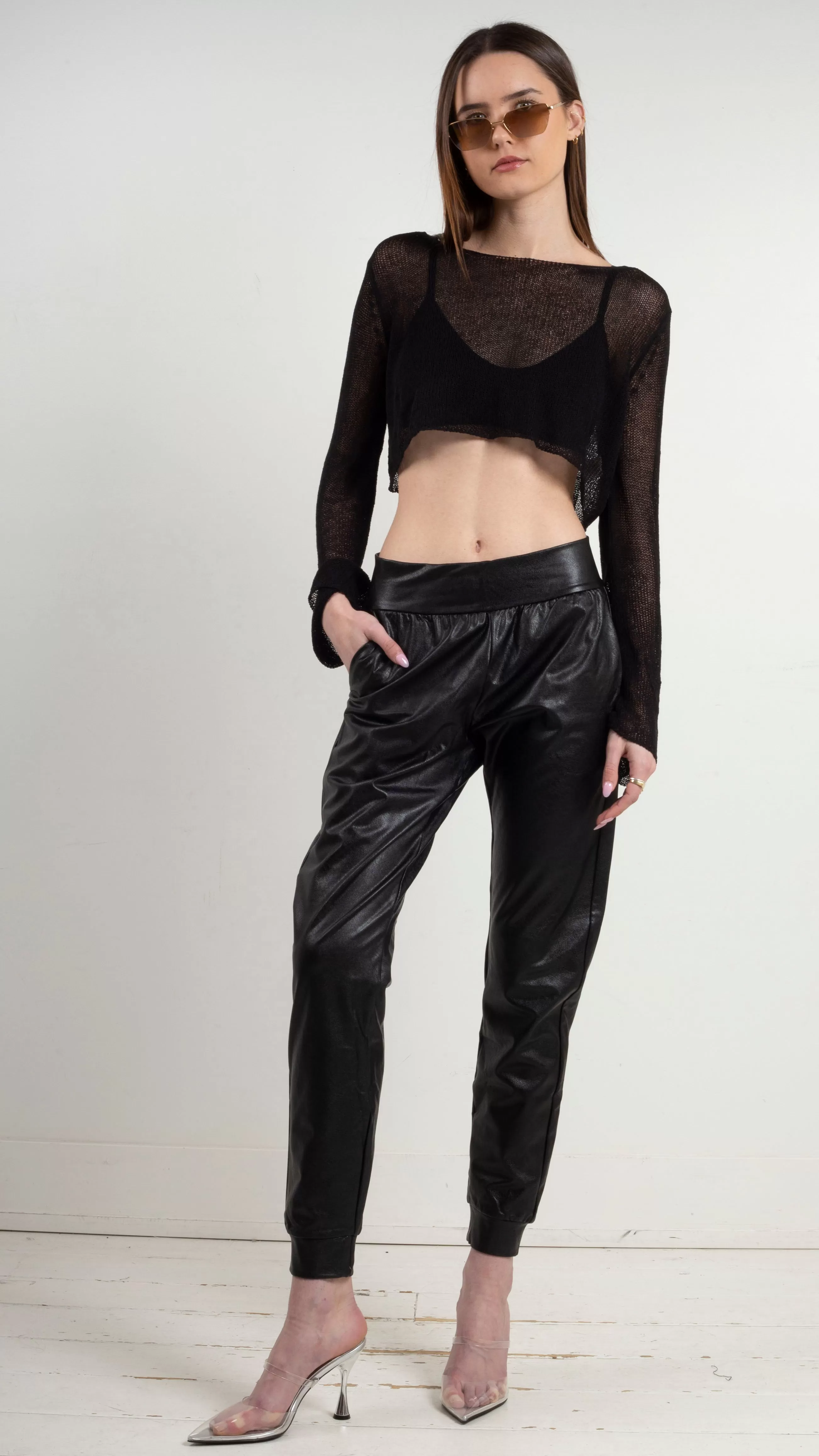 Faux Leather Jogger - Black