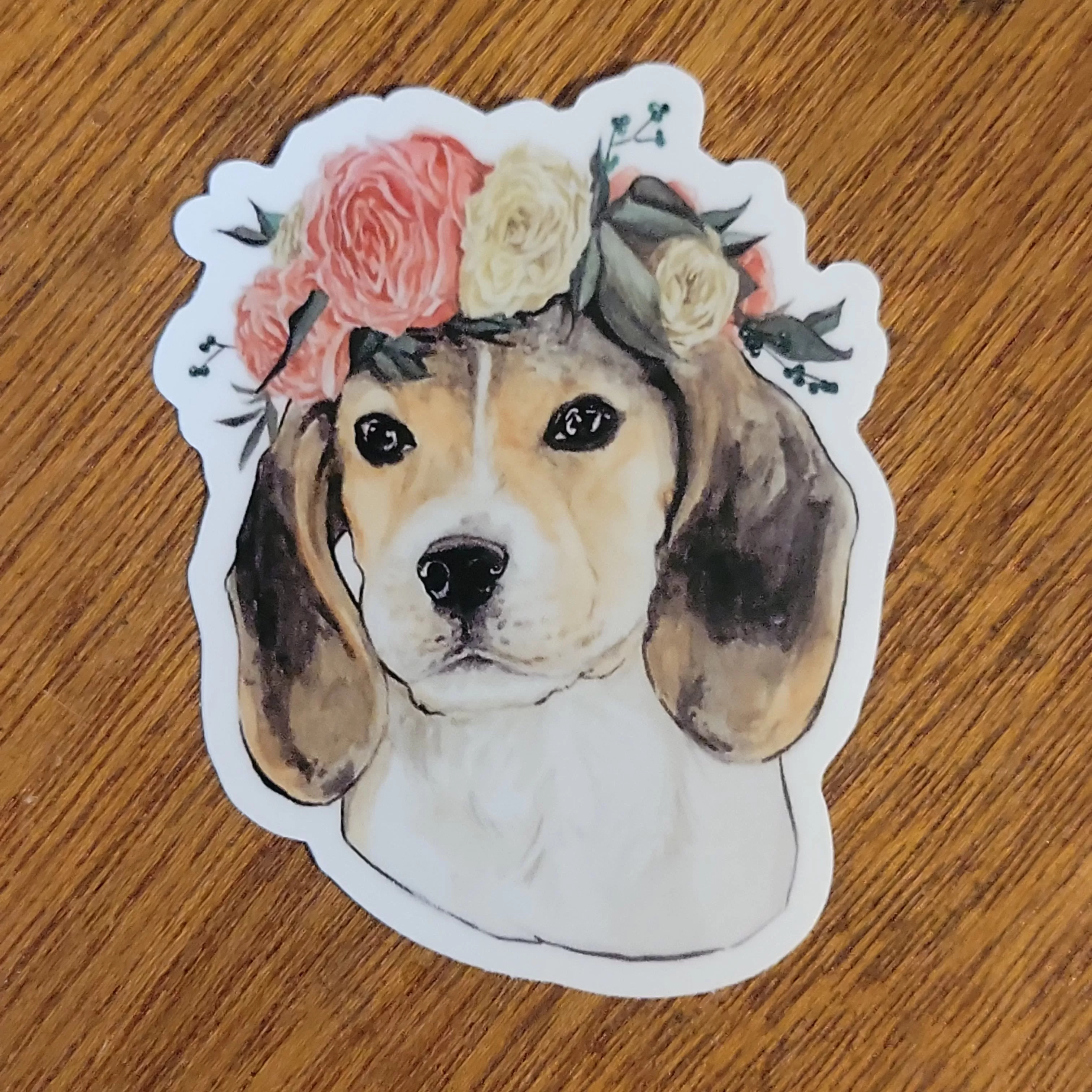 Flower Crown Beagle Sticker