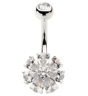 Flower Teardrop Clear CZ Stainless Steel Belly Button Ring