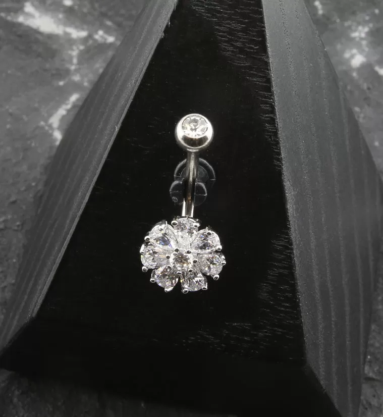 Flower Teardrop Clear CZ Stainless Steel Belly Button Ring