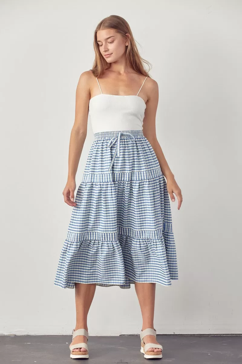 Gabby Gingham Flare Skirt in Sky