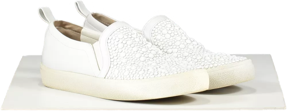 Gina White Leather & Crystal Embellished Satin Gioia Slip On Skate Sneakers trainers UK 5 EU 38 👠