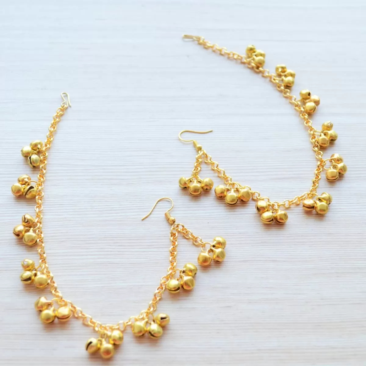 Gold Earring with Hair Chain, traditional Rajasthani ghungroo jhumka with supporting Ear Chain or Kaan Sahara