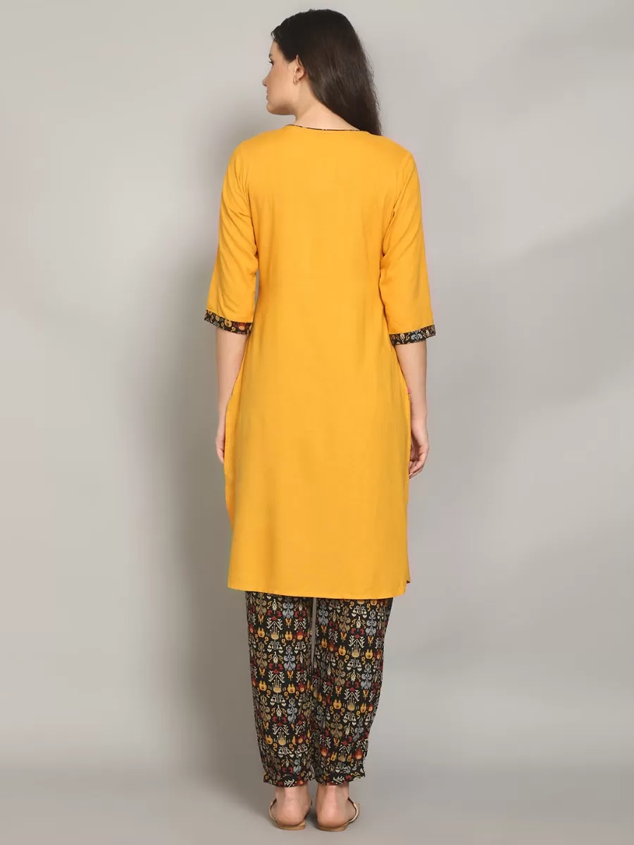 Gorgeous Mustard & Black Solid Kurta With Harem Pant