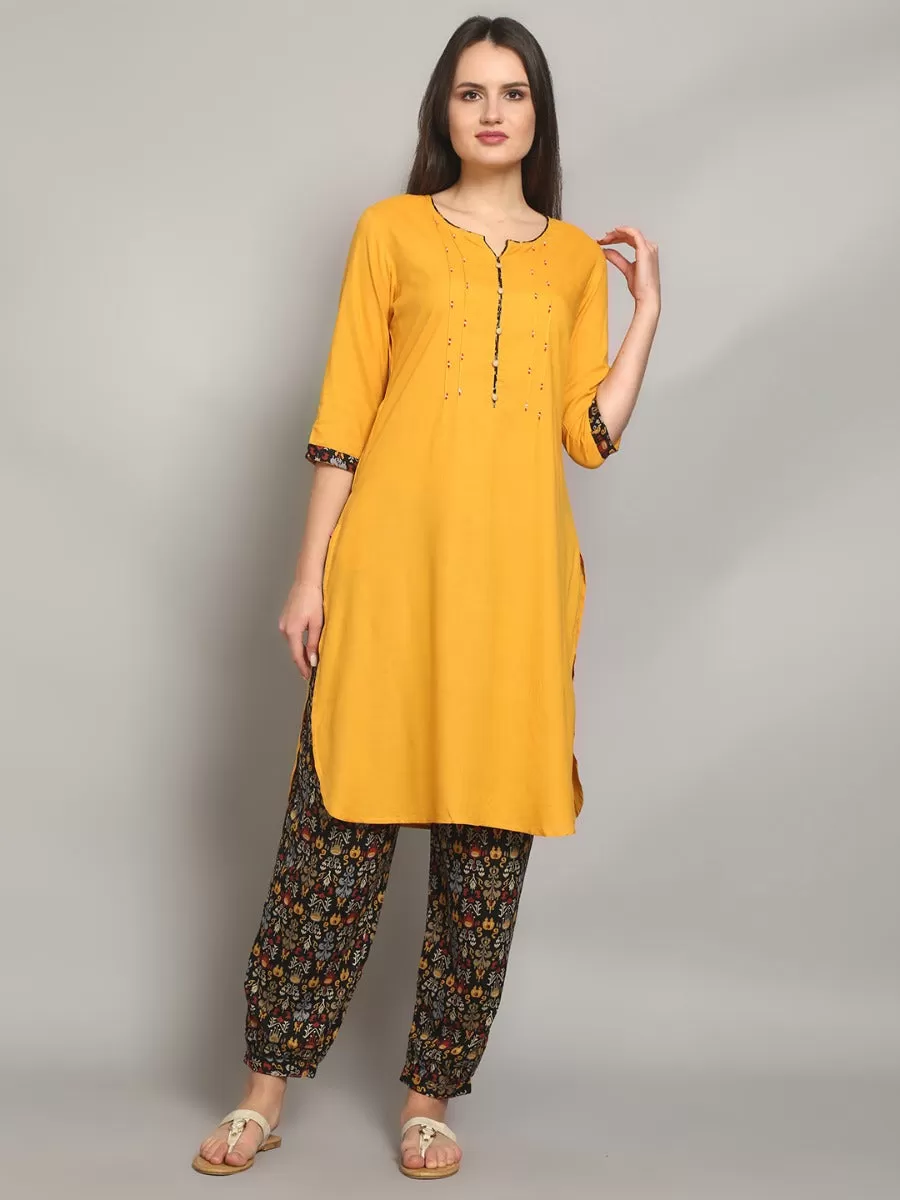 Gorgeous Mustard & Black Solid Kurta With Harem Pant