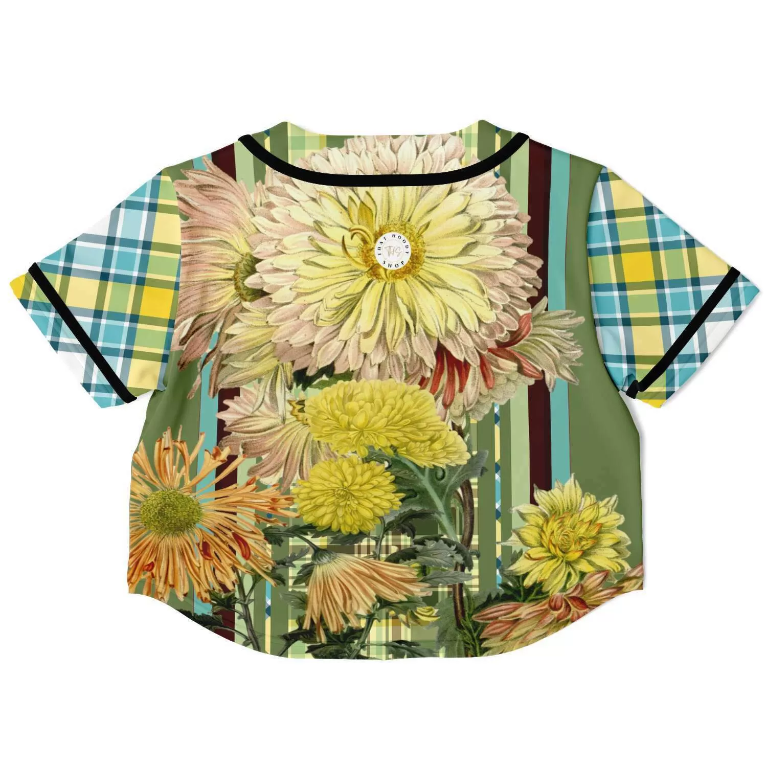 Green Caravan Floral Cropped Button Front Jersey