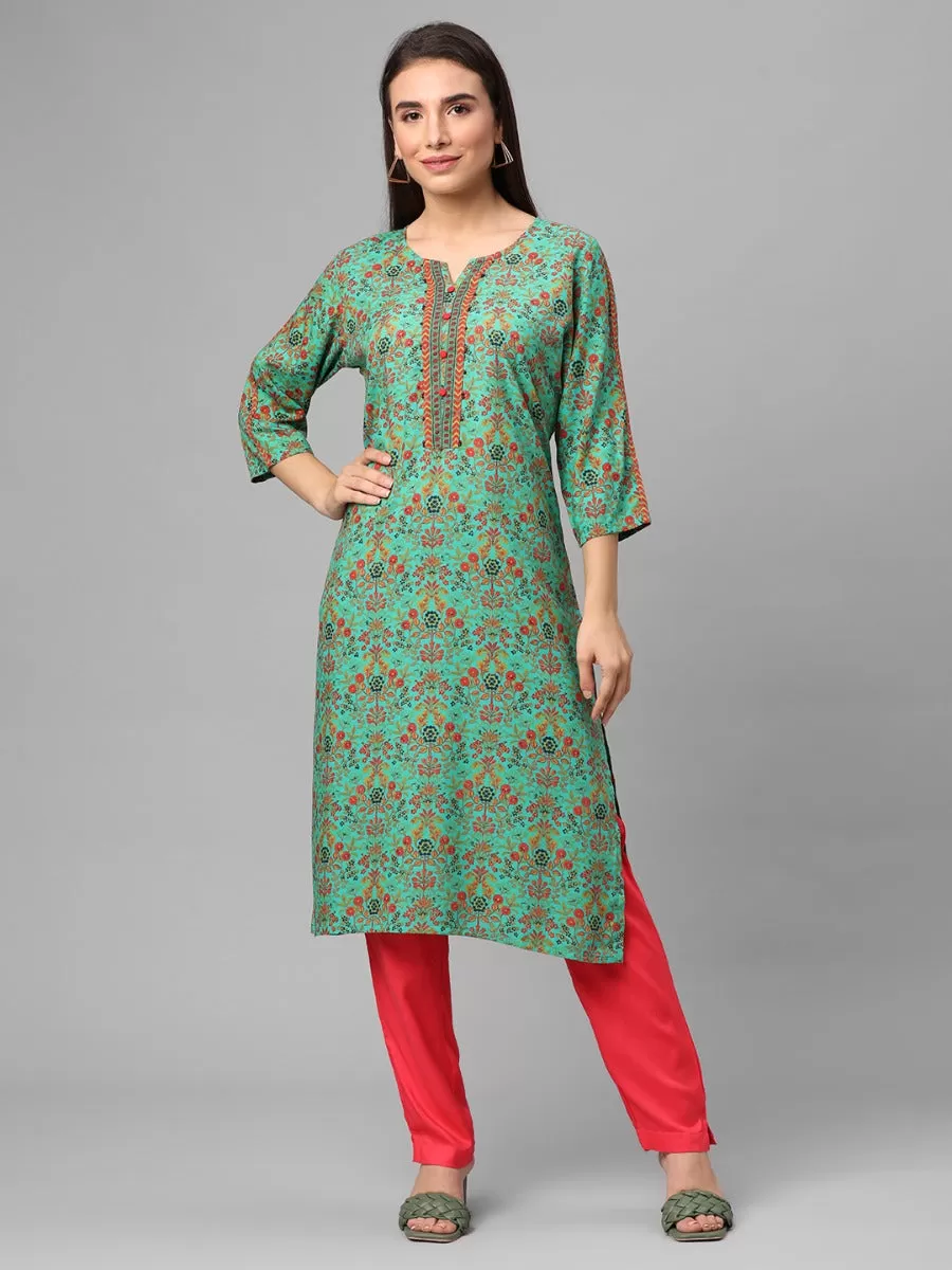 Green Floral Printed Kurta With Trouser