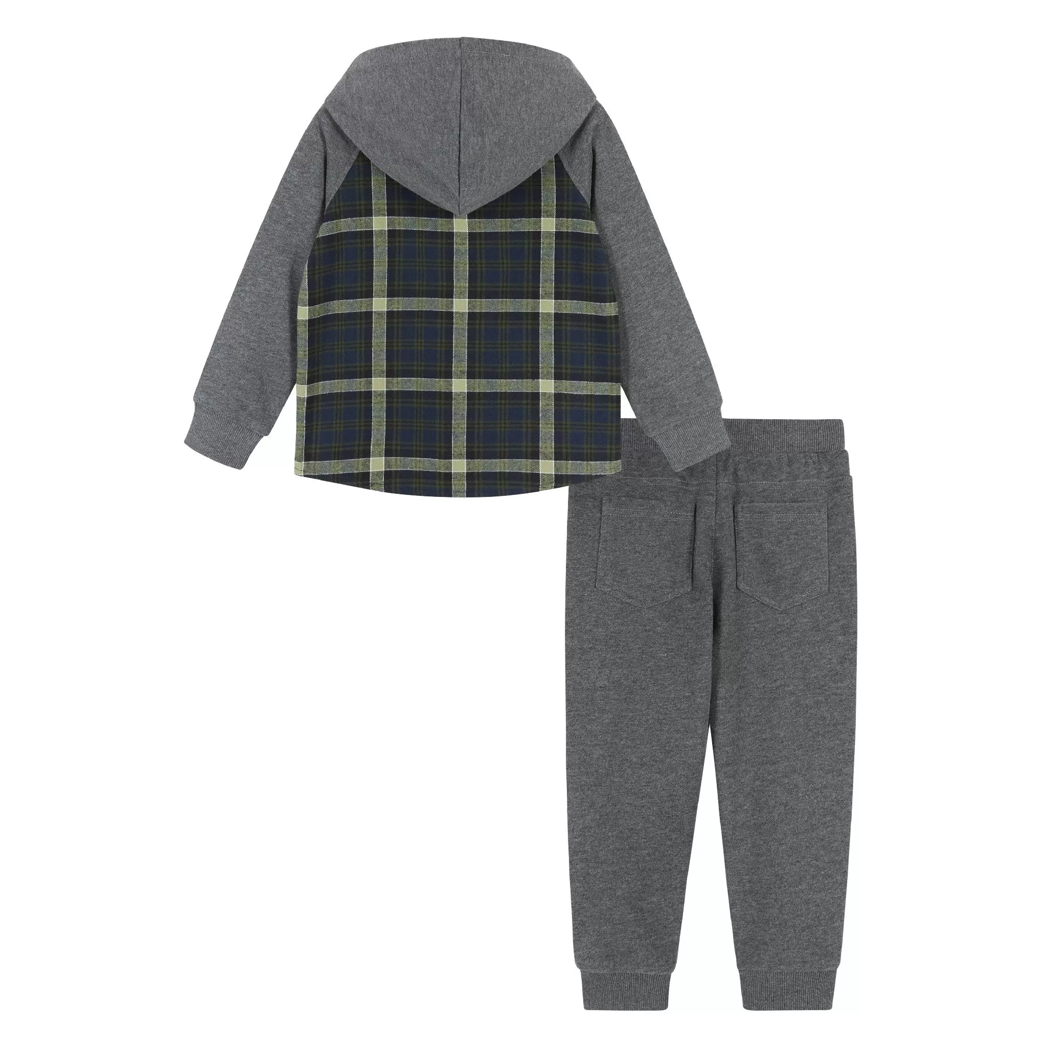 Green Plaid Hooded Flannel Buttondown Set  | Green