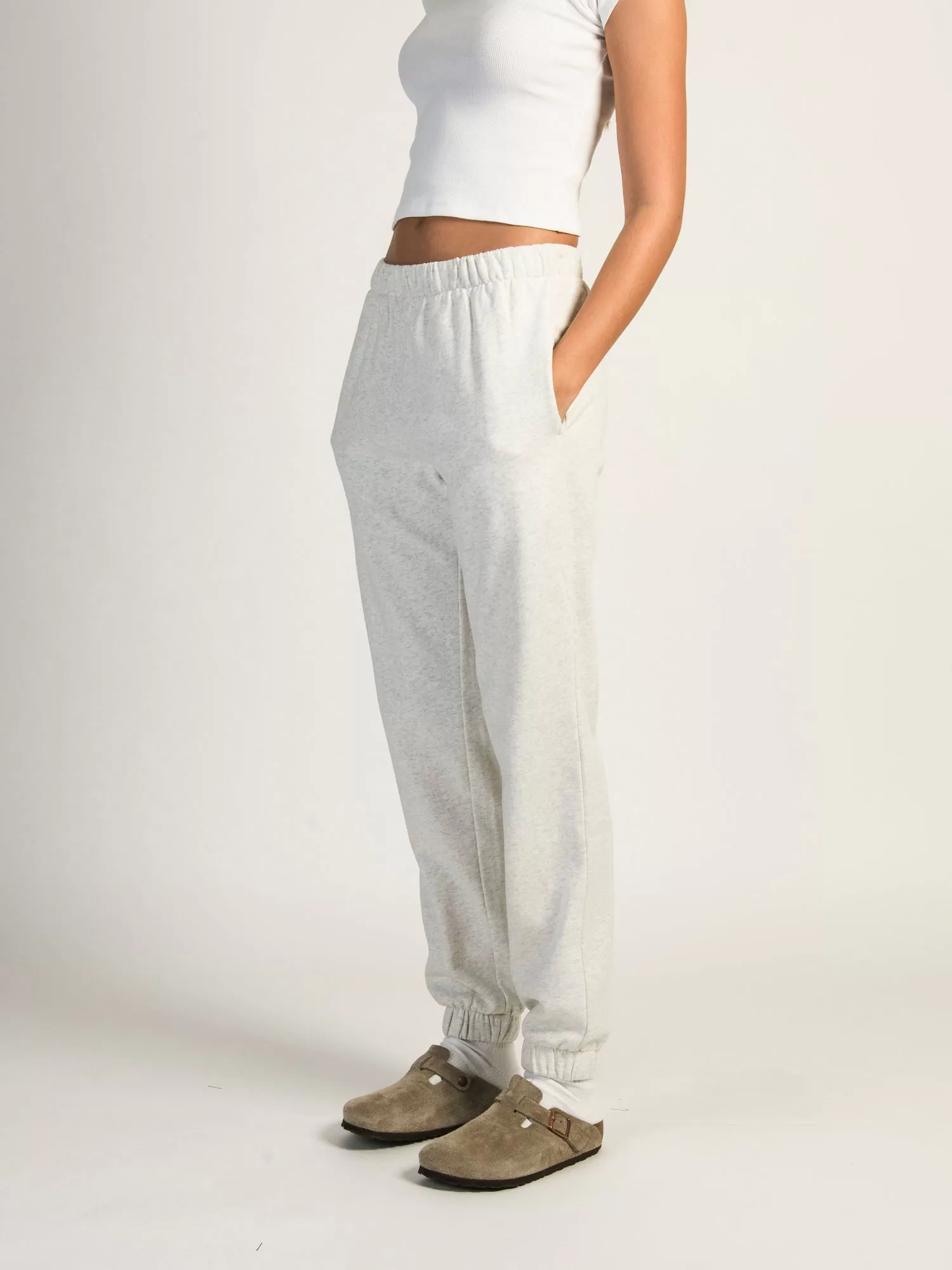 HARLOW JORDANA MELANGE SWEATPANT - HEATHER CLOUD WHITE