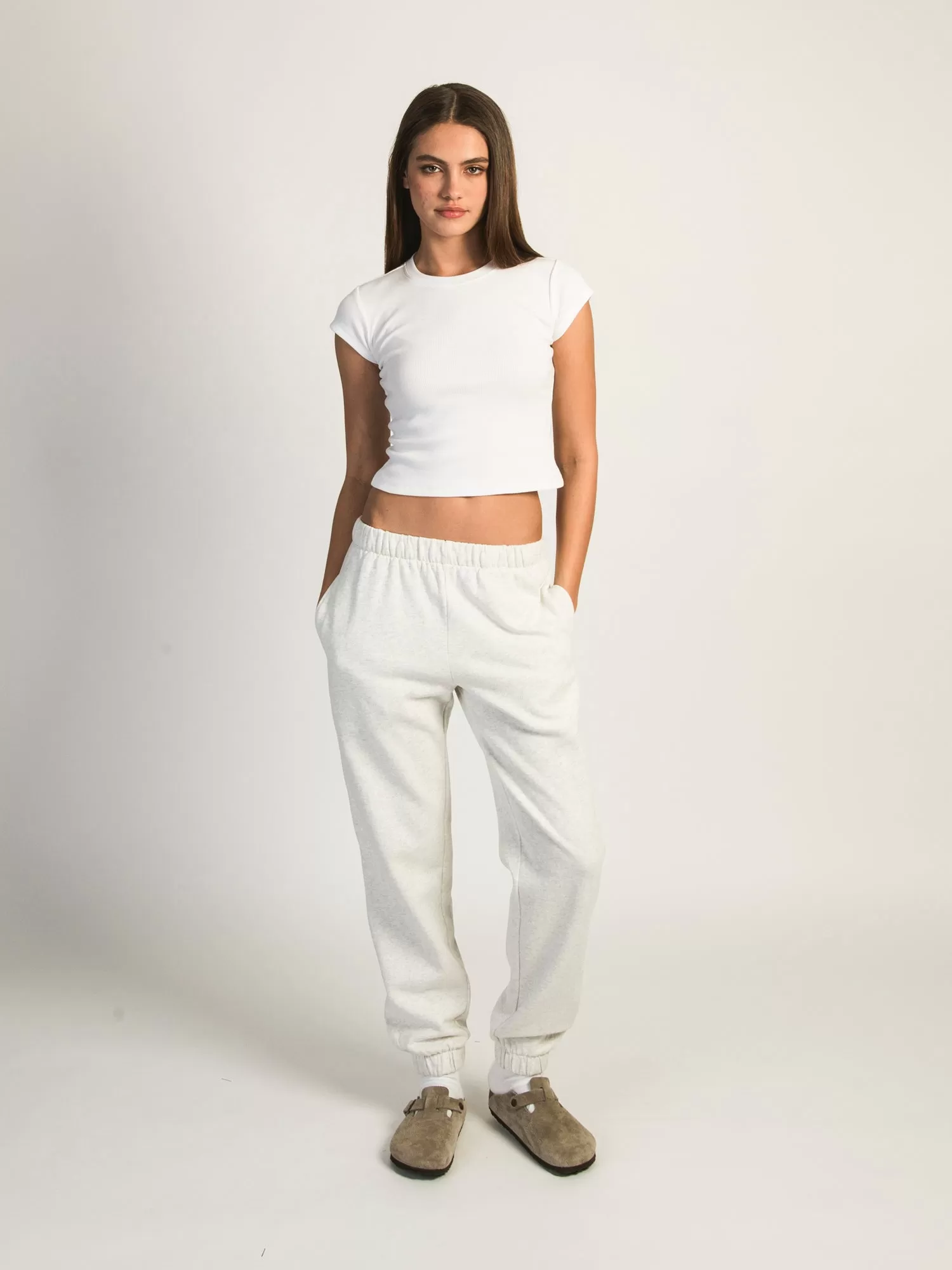 HARLOW JORDANA MELANGE SWEATPANT - HEATHER CLOUD WHITE