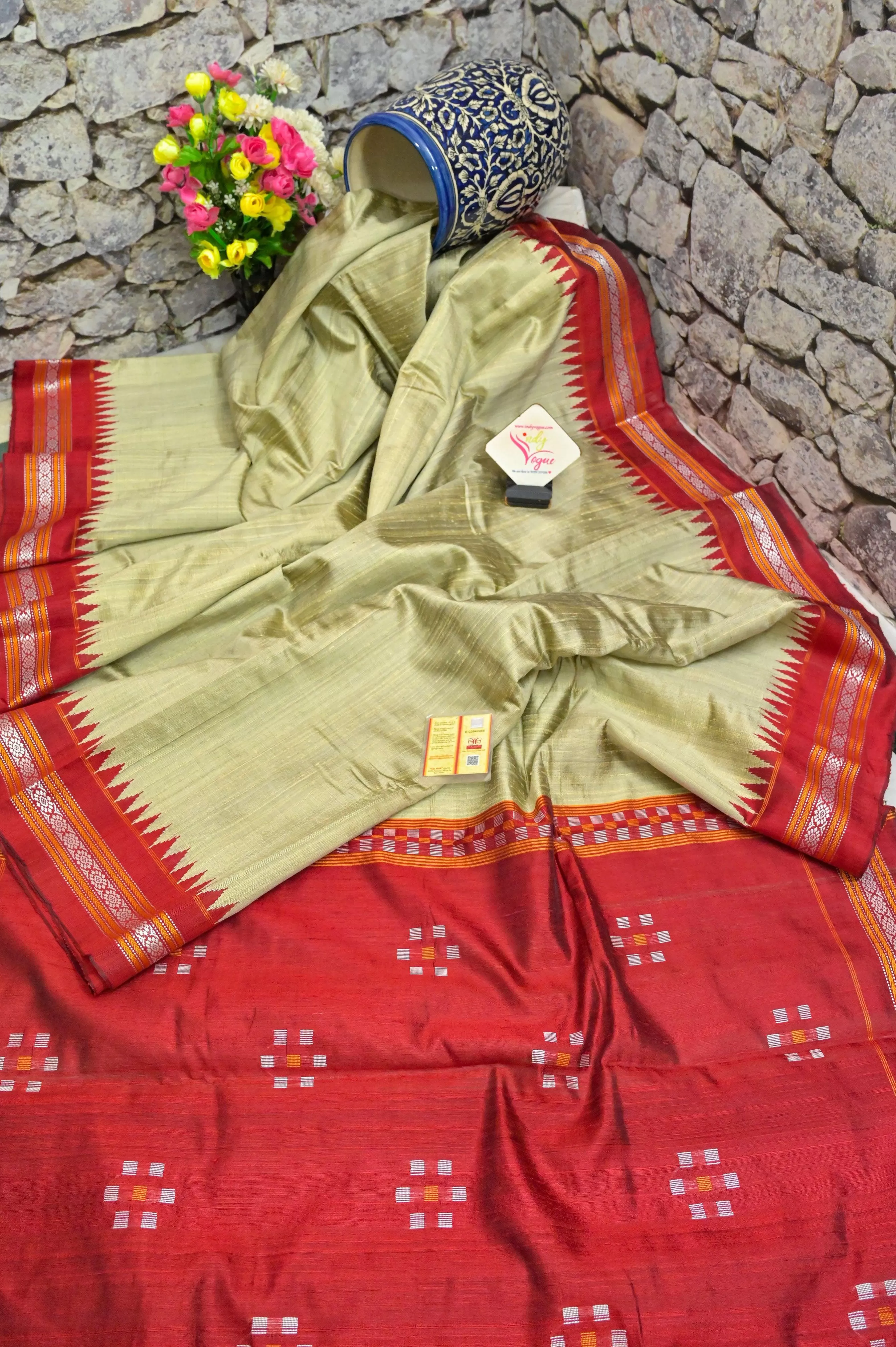 Hay Golden Color Raw Silk Saree with Vidarbha Border