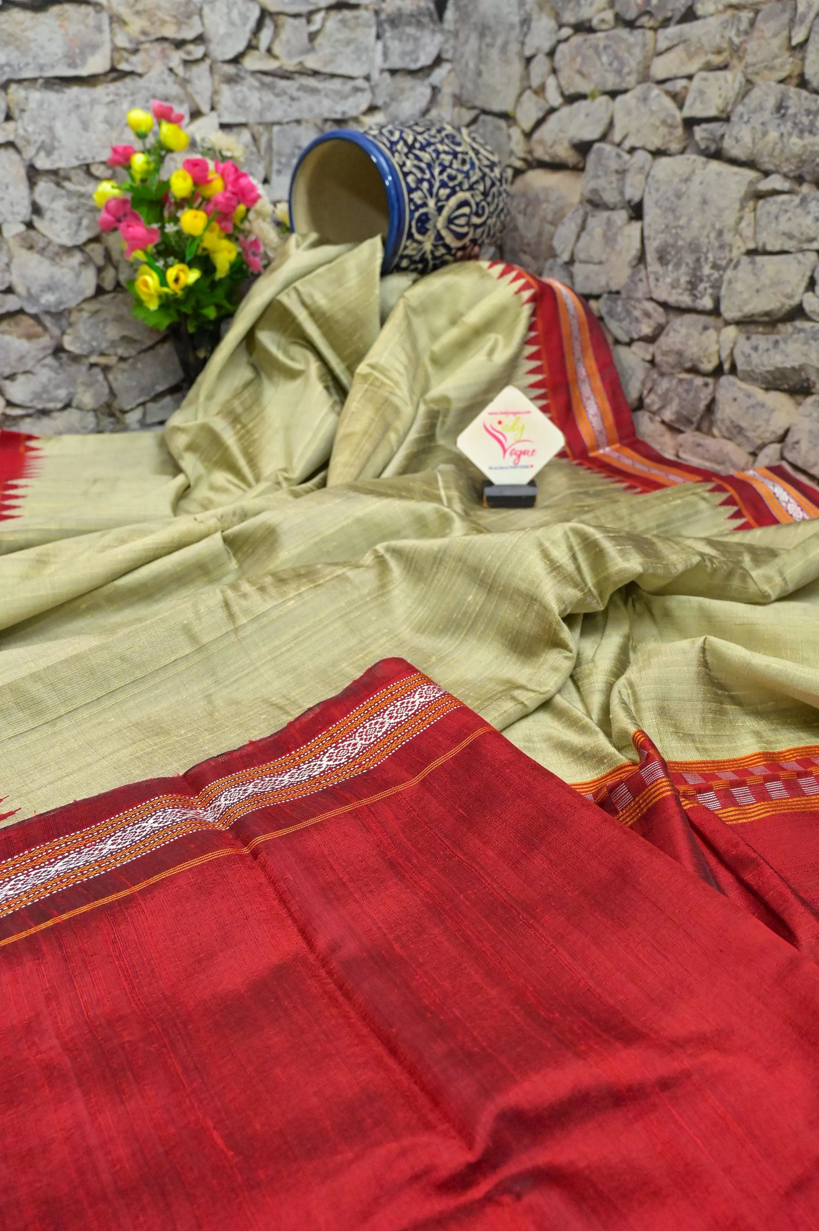 Hay Golden Color Raw Silk Saree with Vidarbha Border