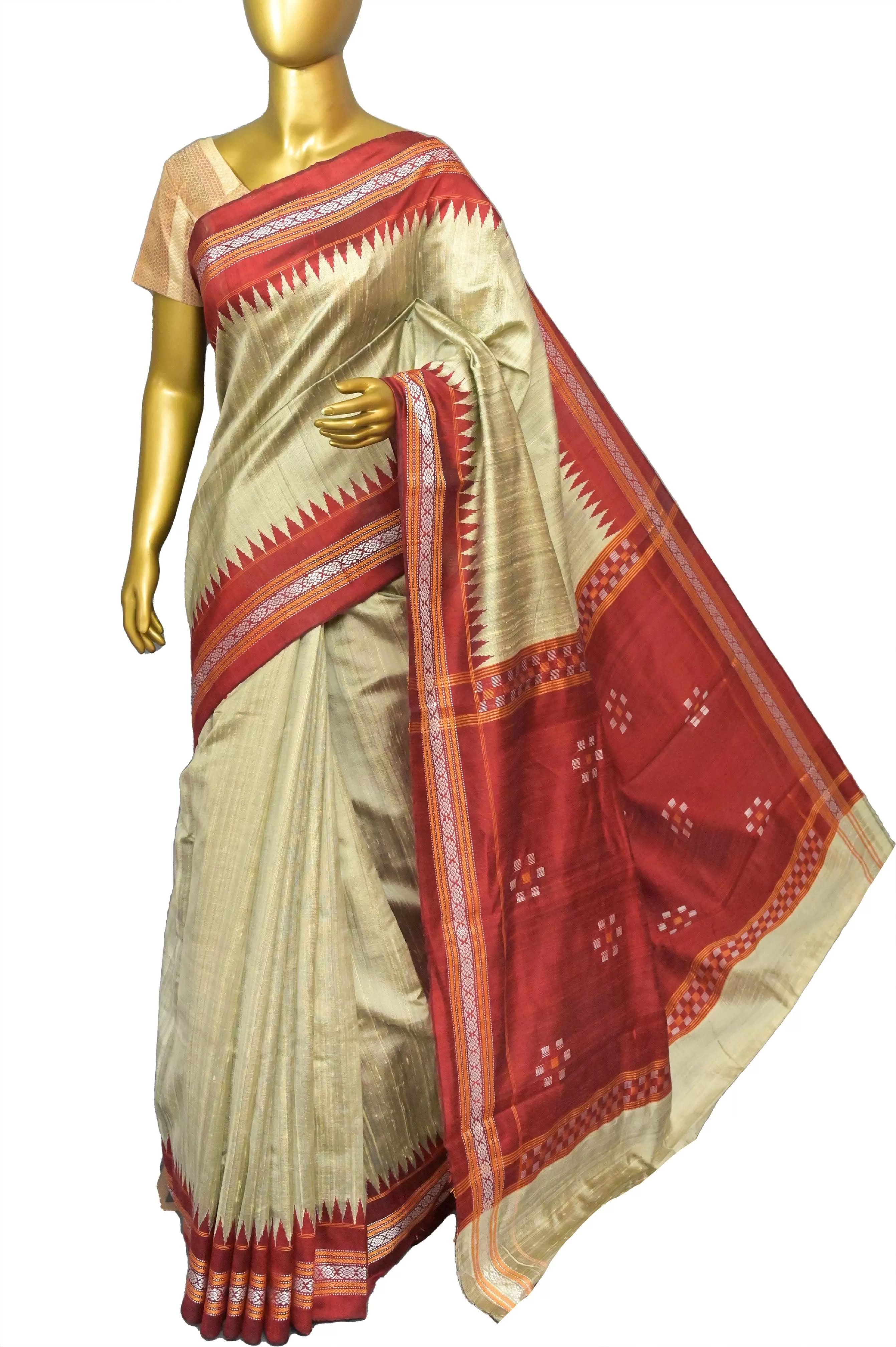 Hay Golden Color Raw Silk Saree with Vidarbha Border