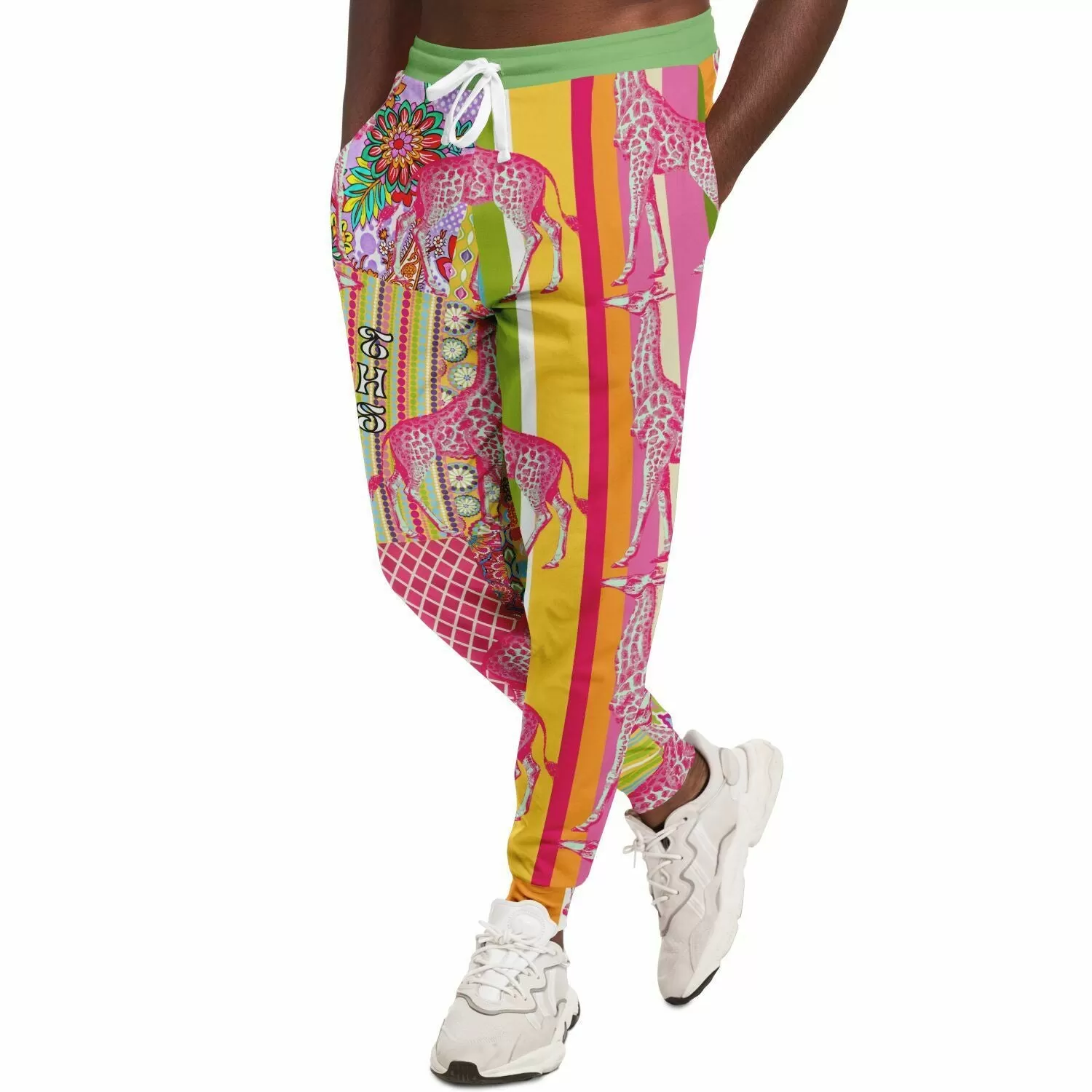 Hello Janis! Yellow Striped Giraffe Patchwork Unisex Eco-Poly Joggers