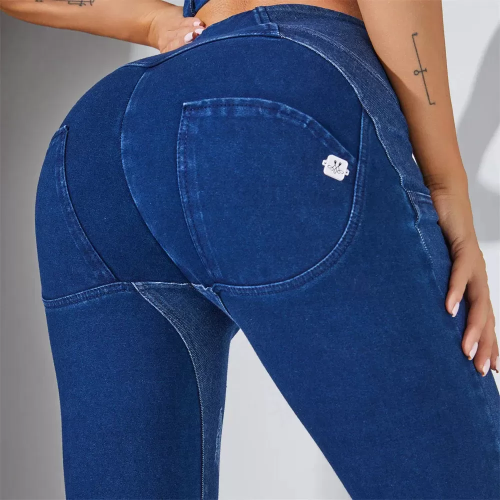 High Waist Blue Washed Ripped Lifting Jeans