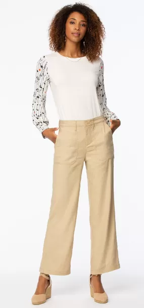 High Waisted Wide Leg Ankle Trouser Zand Stretch Linnen | Warm Sand