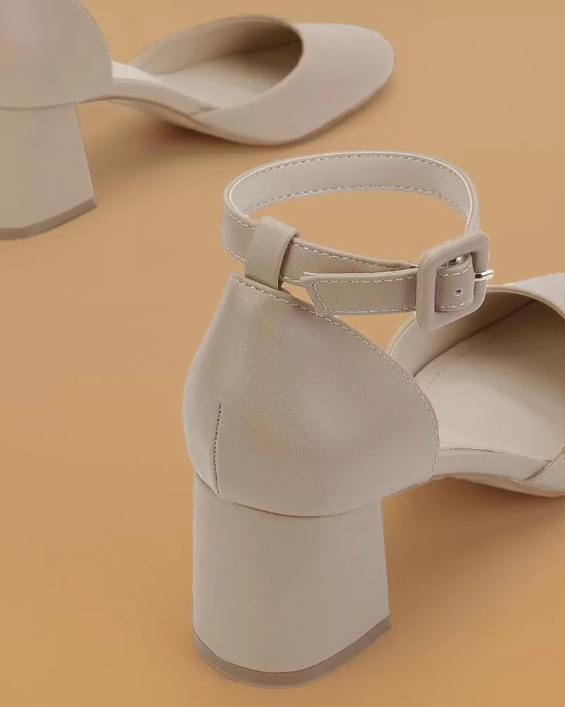 Hollow-out Adjusting Buckle Chunky Heels