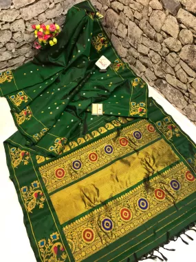 Hunter Green Color Gadwal Silk Saree with  Meenakari Work