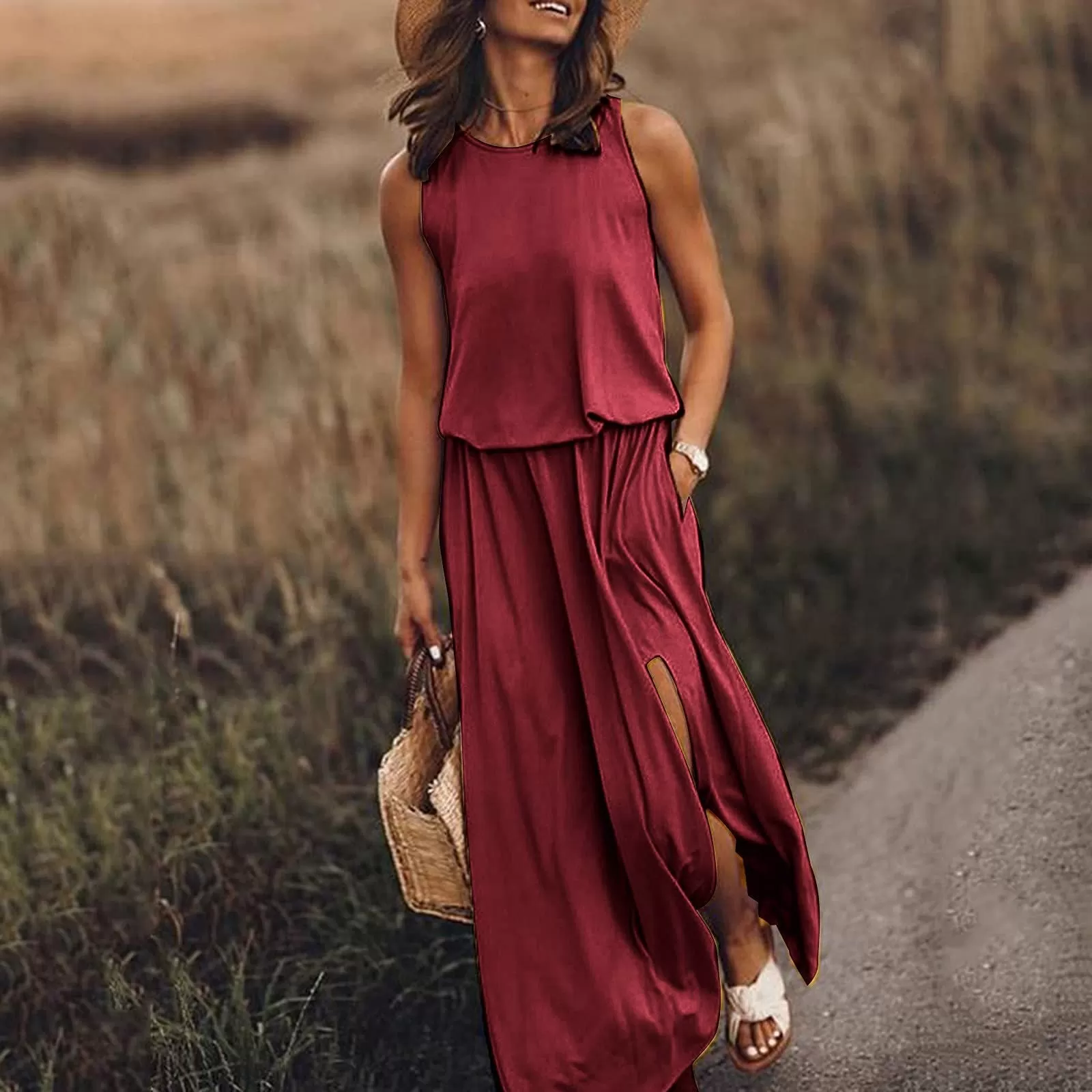 INSTOCK - summer women's round neck sleeveless dress with slit