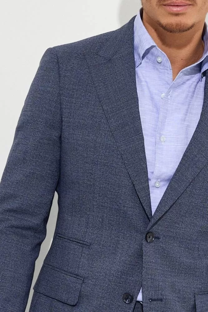 Jonah Suit - Denim Blue Houndstooth Wool