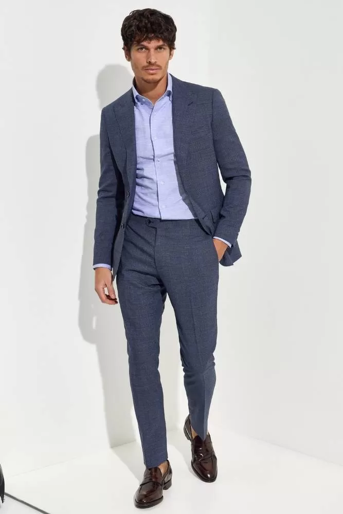 Jonah Suit - Denim Blue Houndstooth Wool