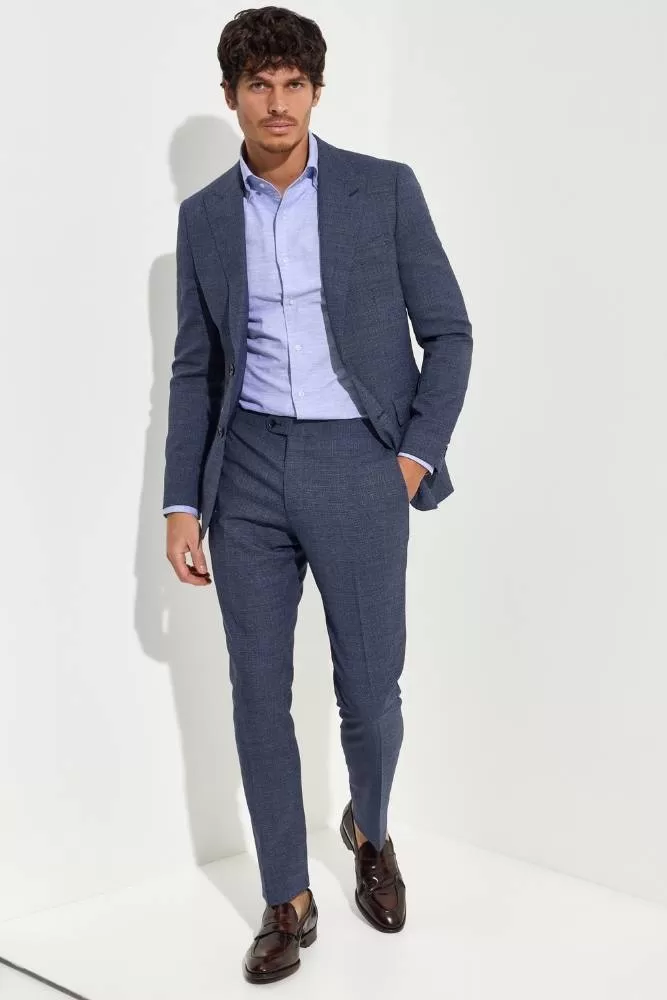 Jonah Suit - Denim Blue Houndstooth Wool