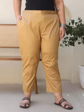 Juniper Gold Solid Lycra Women Drawstring Plus Size Pants With Single Side Pocket