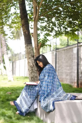 Kaisori Indigo Chanderi Dupatta - Checks