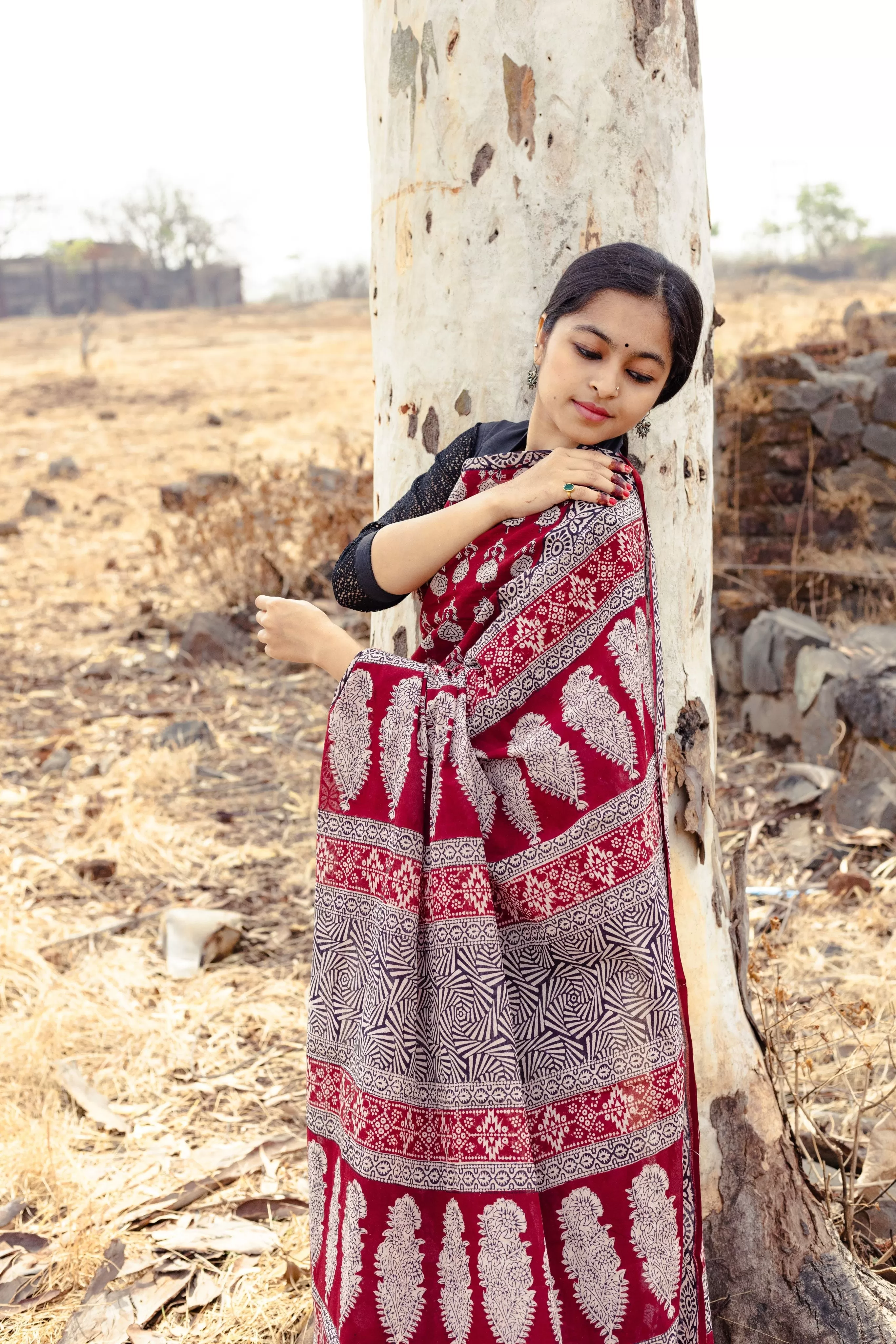 Kaisori Nandana Jhumka handblockprinted cotton saree