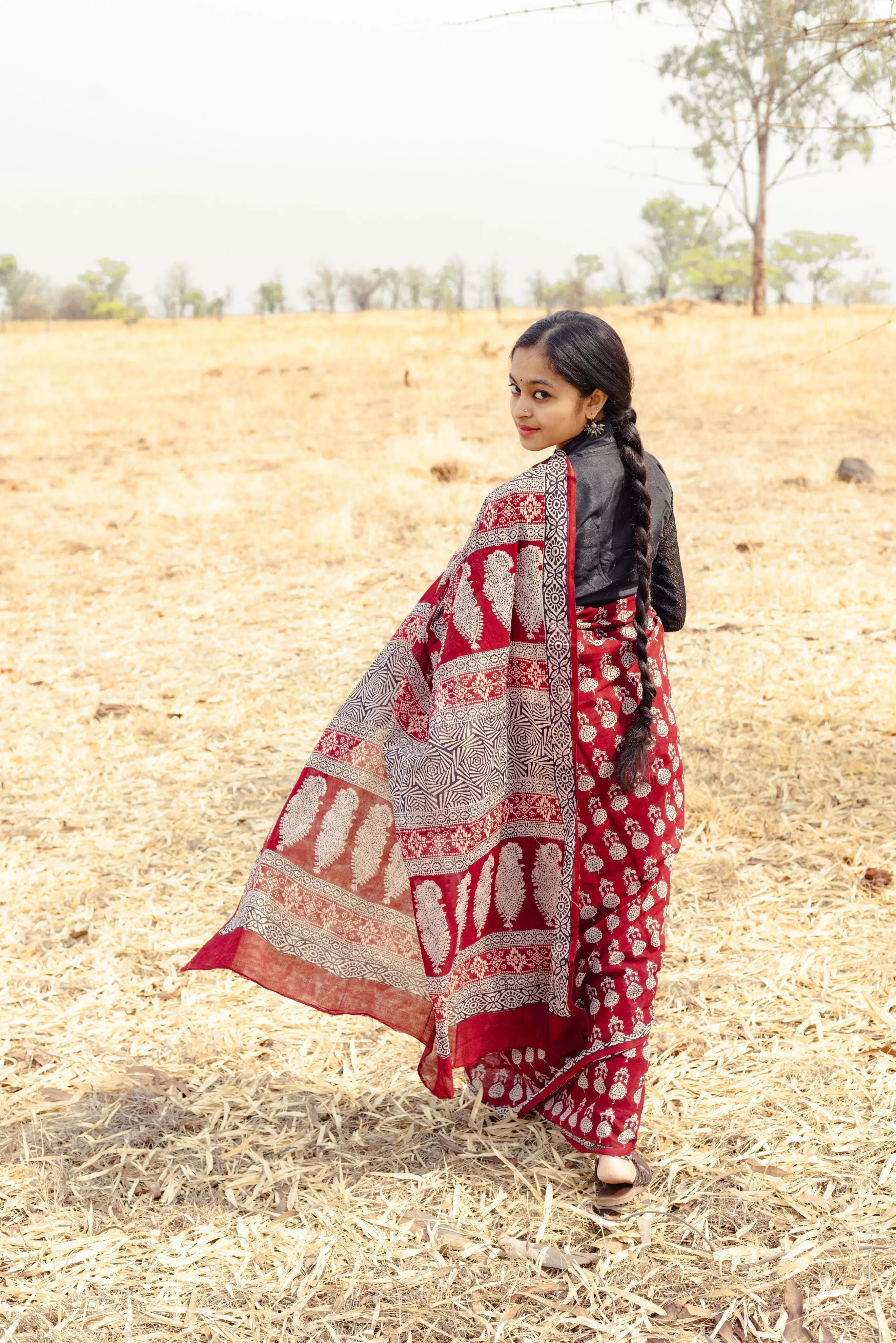 Kaisori Nandana Jhumka handblockprinted cotton saree