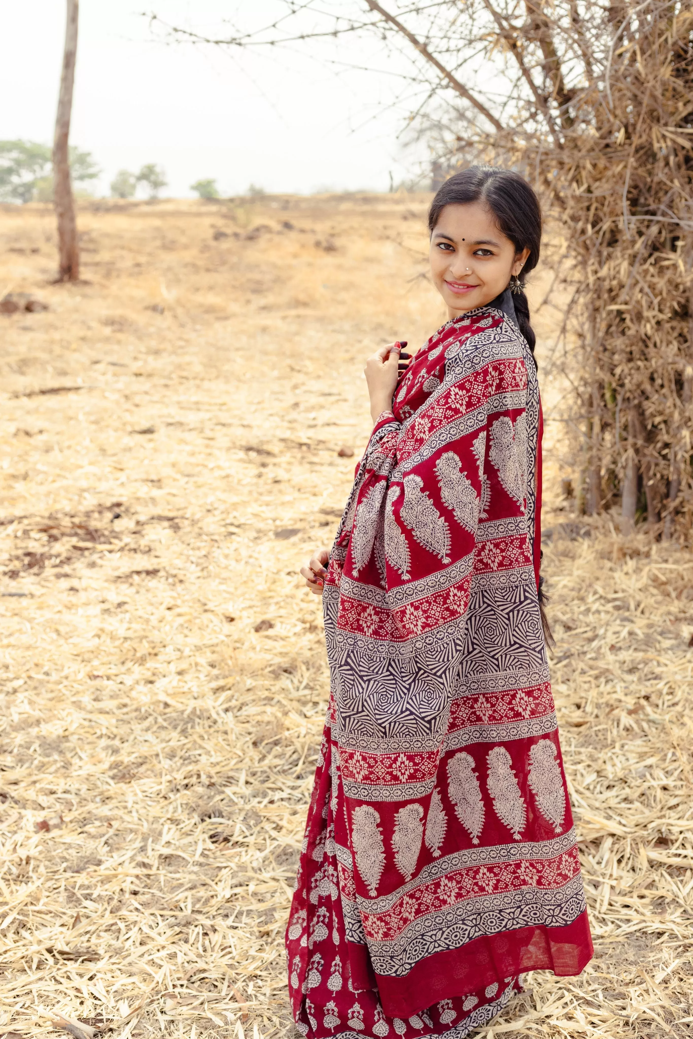 Kaisori Nandana Jhumka handblockprinted cotton saree