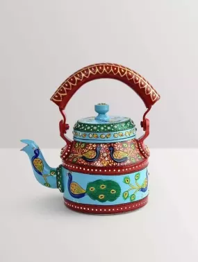 KAUSHALAM HAND PAINTED TEA KETTLE: NEW PEACOCK DANCE