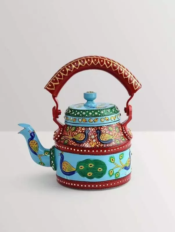 KAUSHALAM HAND PAINTED TEA KETTLE: NEW PEACOCK DANCE